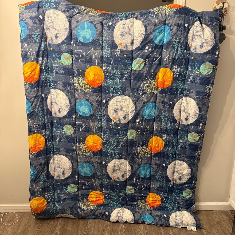 The Company Store Twin Outer Space Planet Rocket Ship Comforter Kids Blue